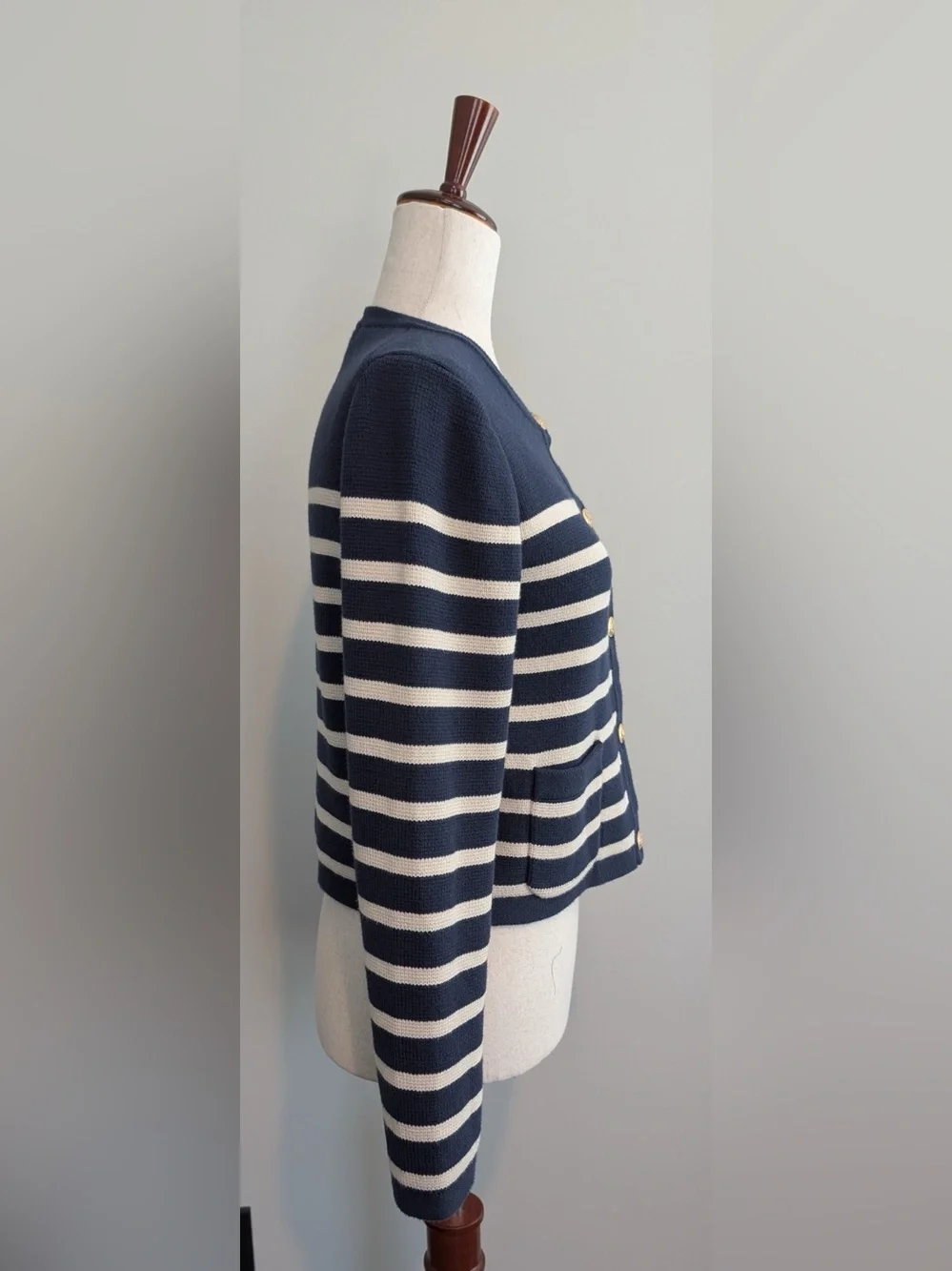 J.Crew Emilie Sweater Lady Jacket in Stripe Navy Ecru Size Small